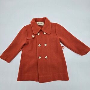 Vintage Little World Inc Rust Orange Double Breasted Knit Coat Jacket Size 2T